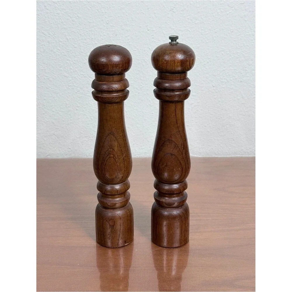 Vintage Wooden Salt and Pepper Mill Set 10.5”